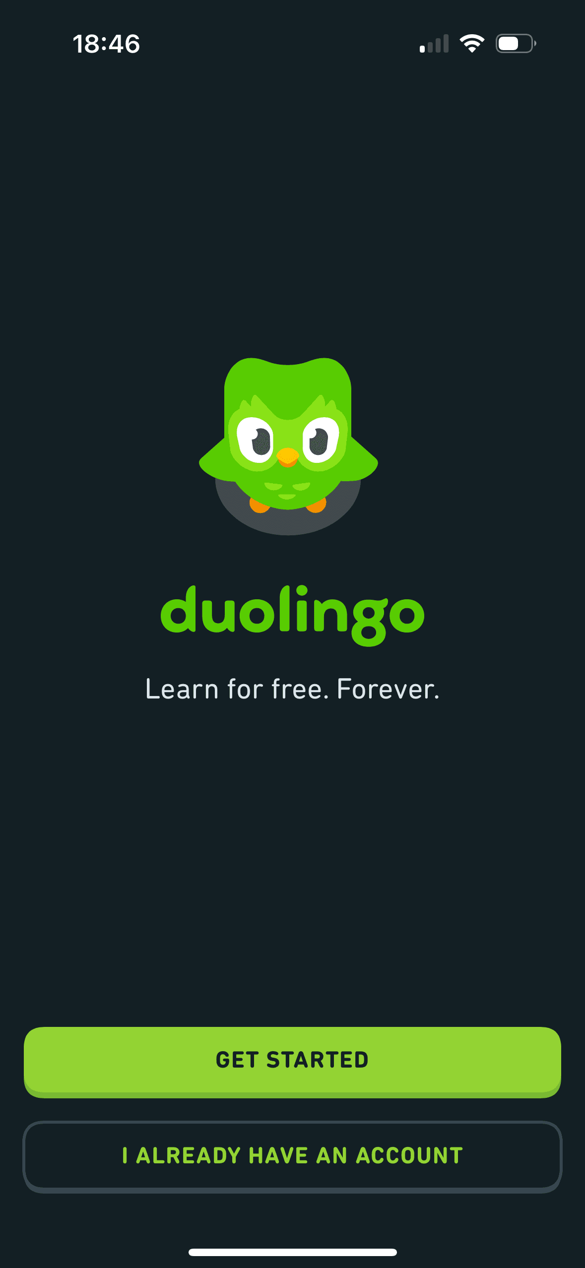 Duolingo: Opening free-learning and account routes