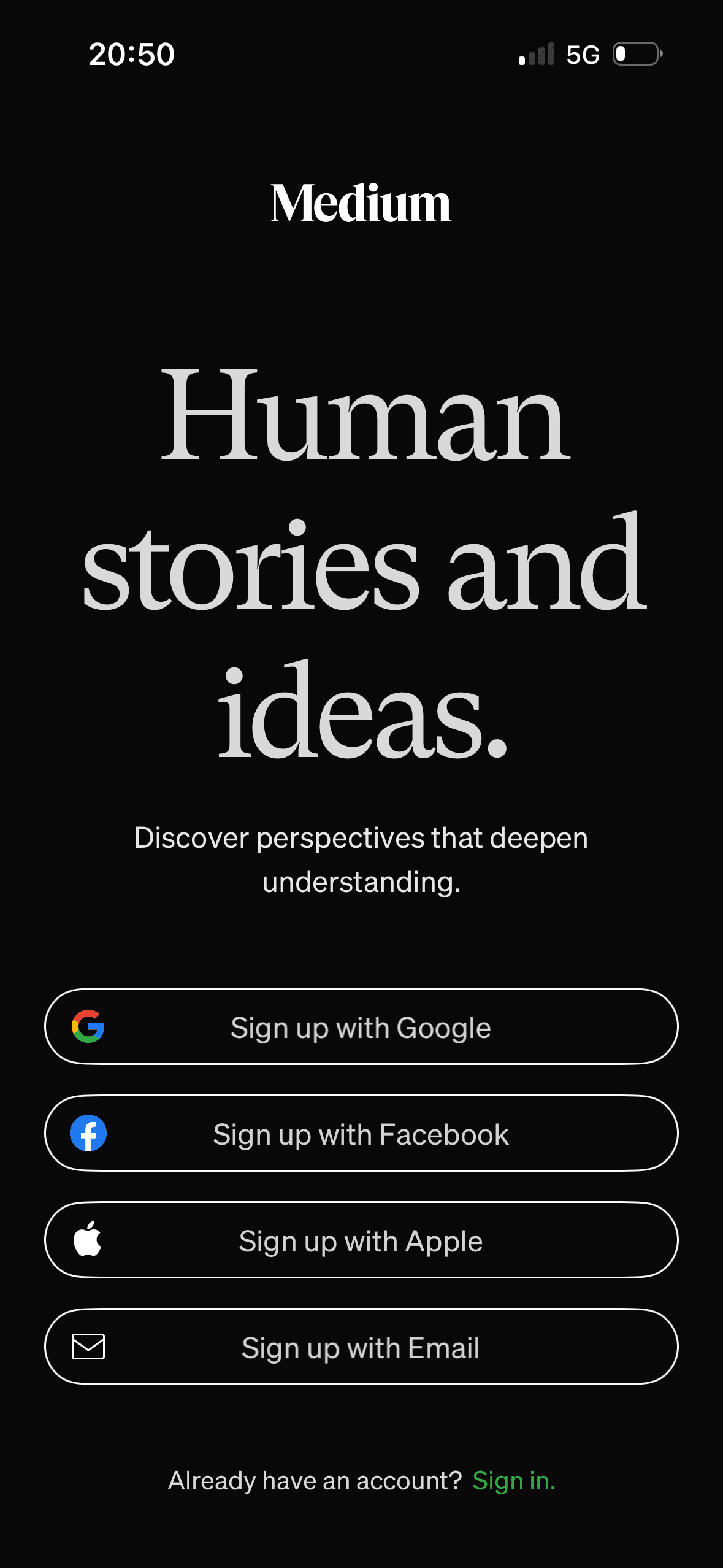 Medium: Landing signup