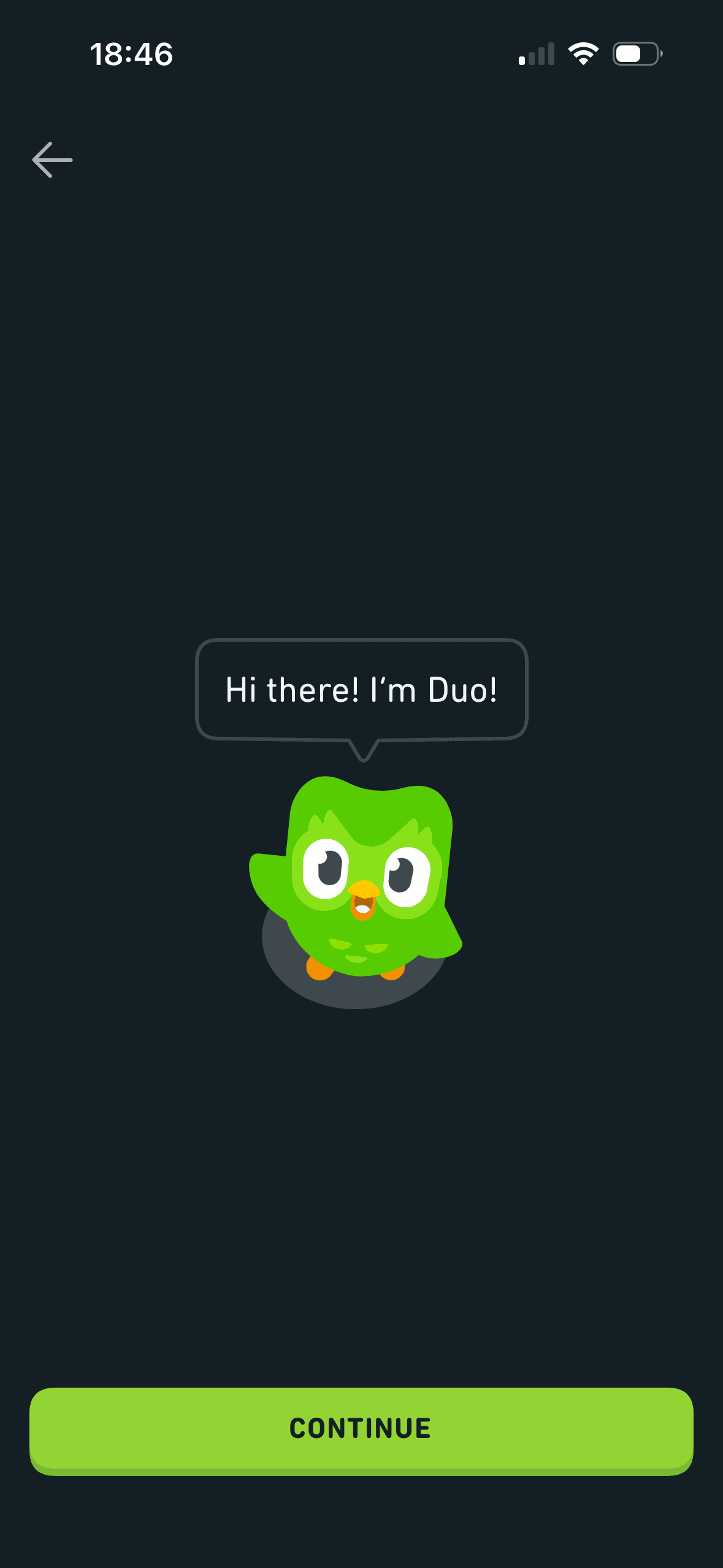 Duolingo: Duo welcome message