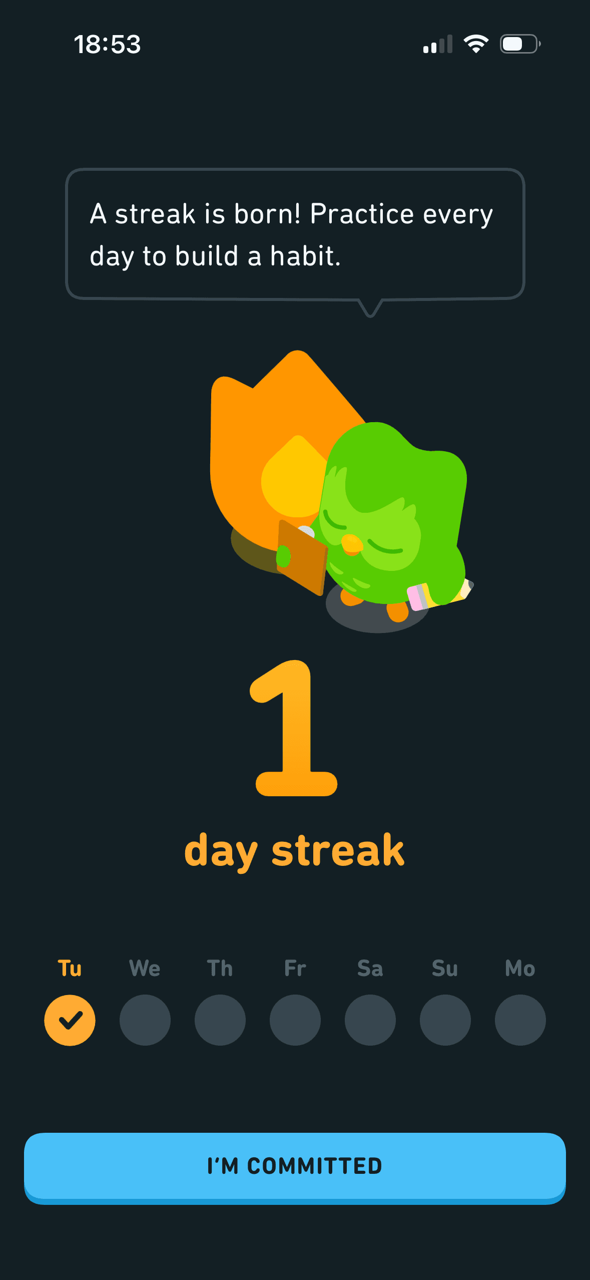 Duolingo: One-day streak explanation