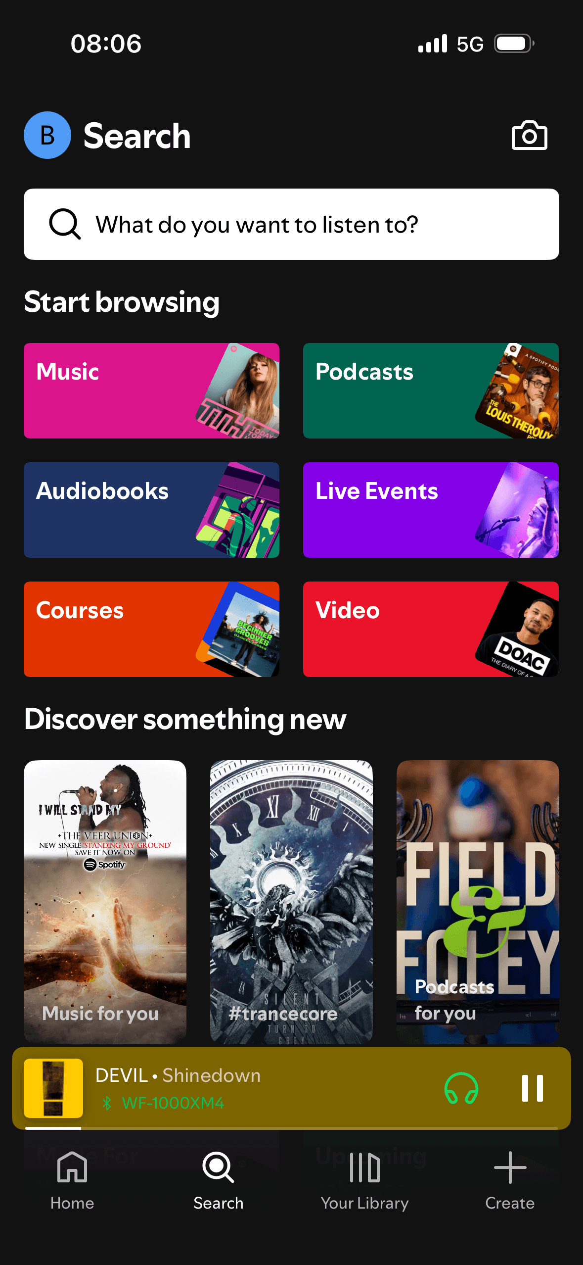 Spotify: Search landing