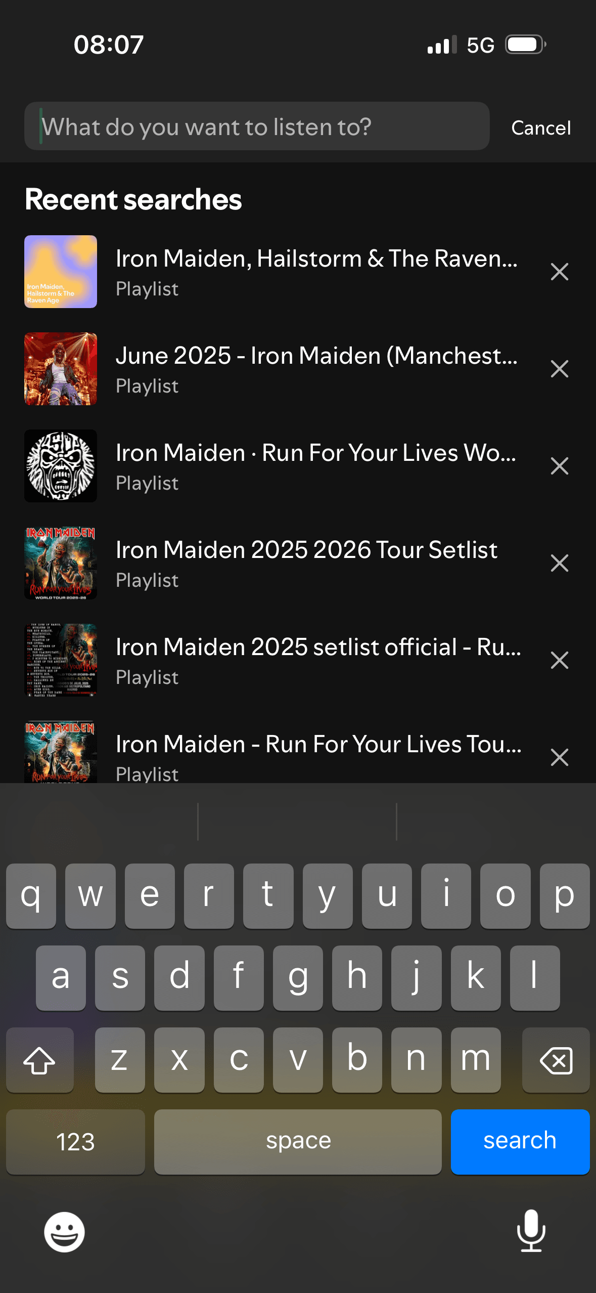 Spotify: Search active (recent)
