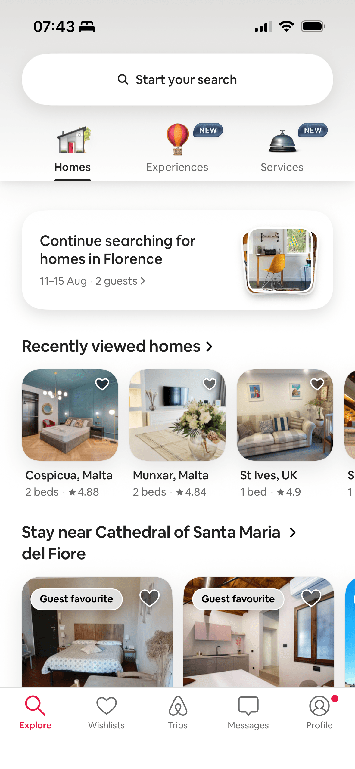 Airbnb: Homes browse – top level view