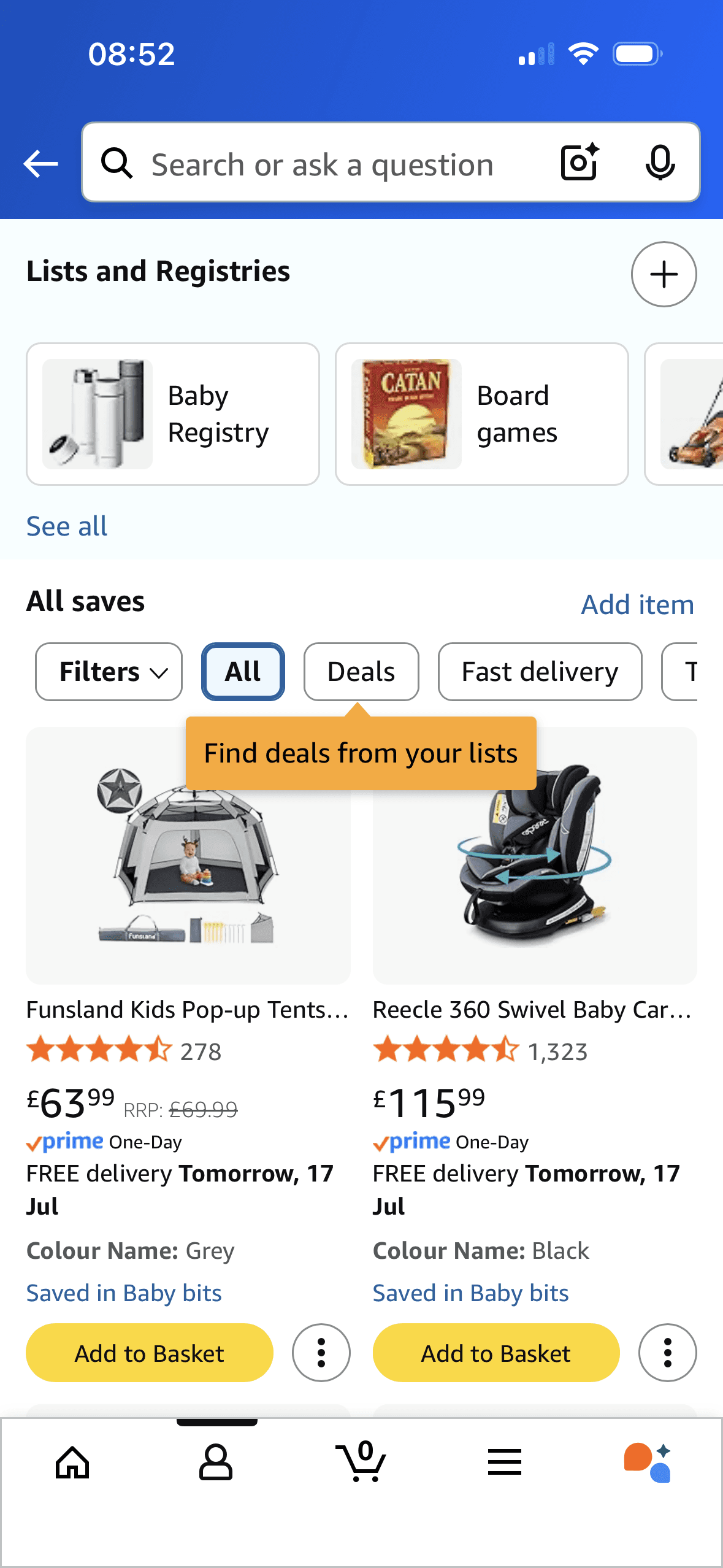 Amazon: My lists page