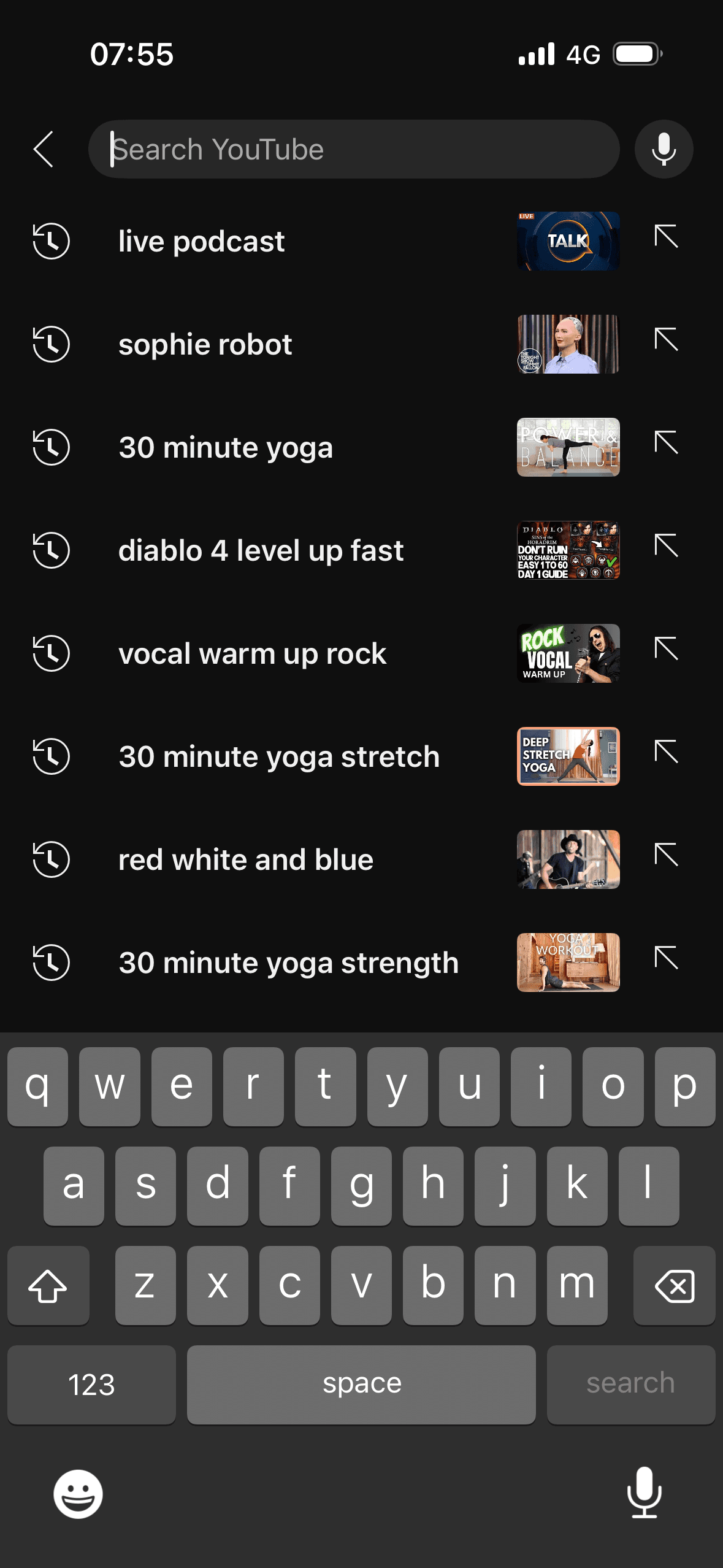 YouTube: Search landing screen